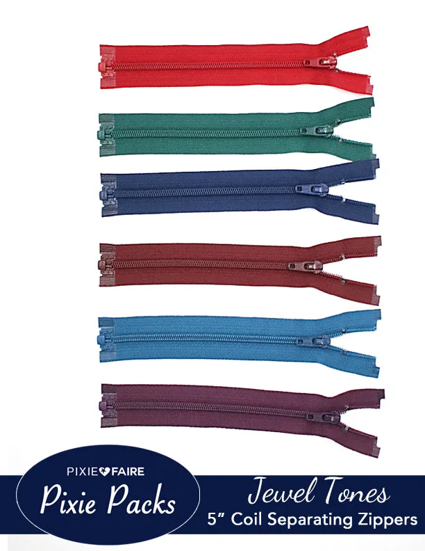 Pixie Packs 5" Separating Zippers Jewel Tones - Coil