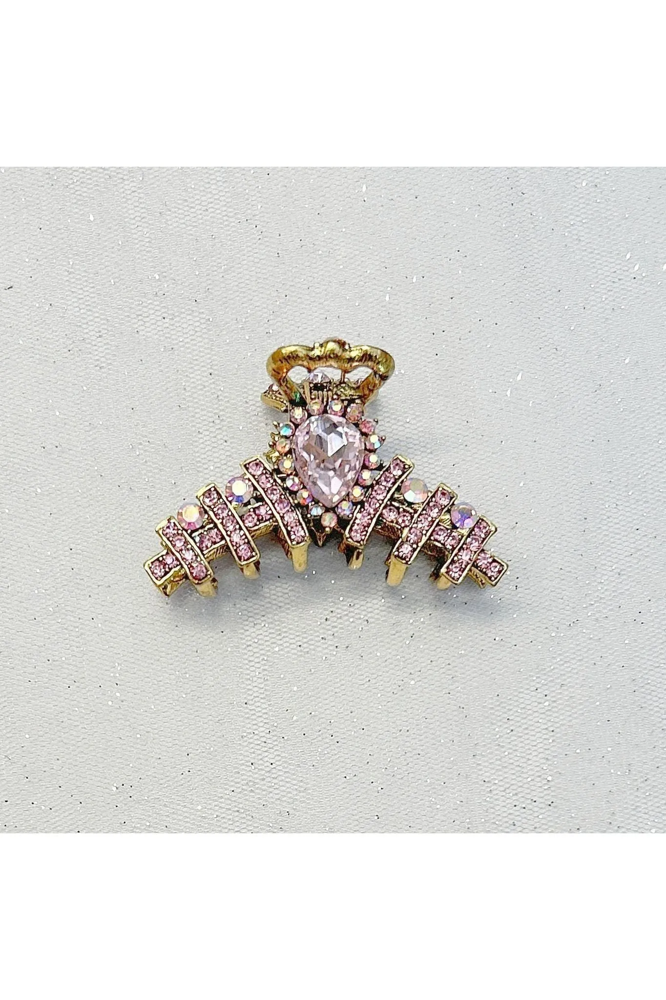 Queenmee Hair Accessories Hair Clamp In Pink Hair Claw Clip With Crystal Gold
