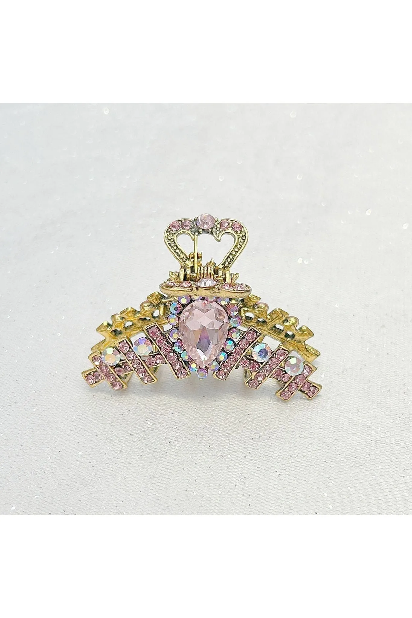 Queenmee Hair Accessories Hair Clamp In Pink Hair Claw Clip With Crystal Gold
