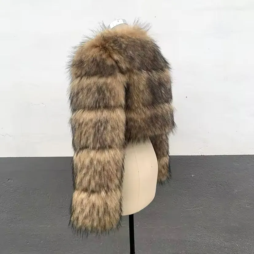 Raccoon Cropped 3 Row Faux Fur Jacket