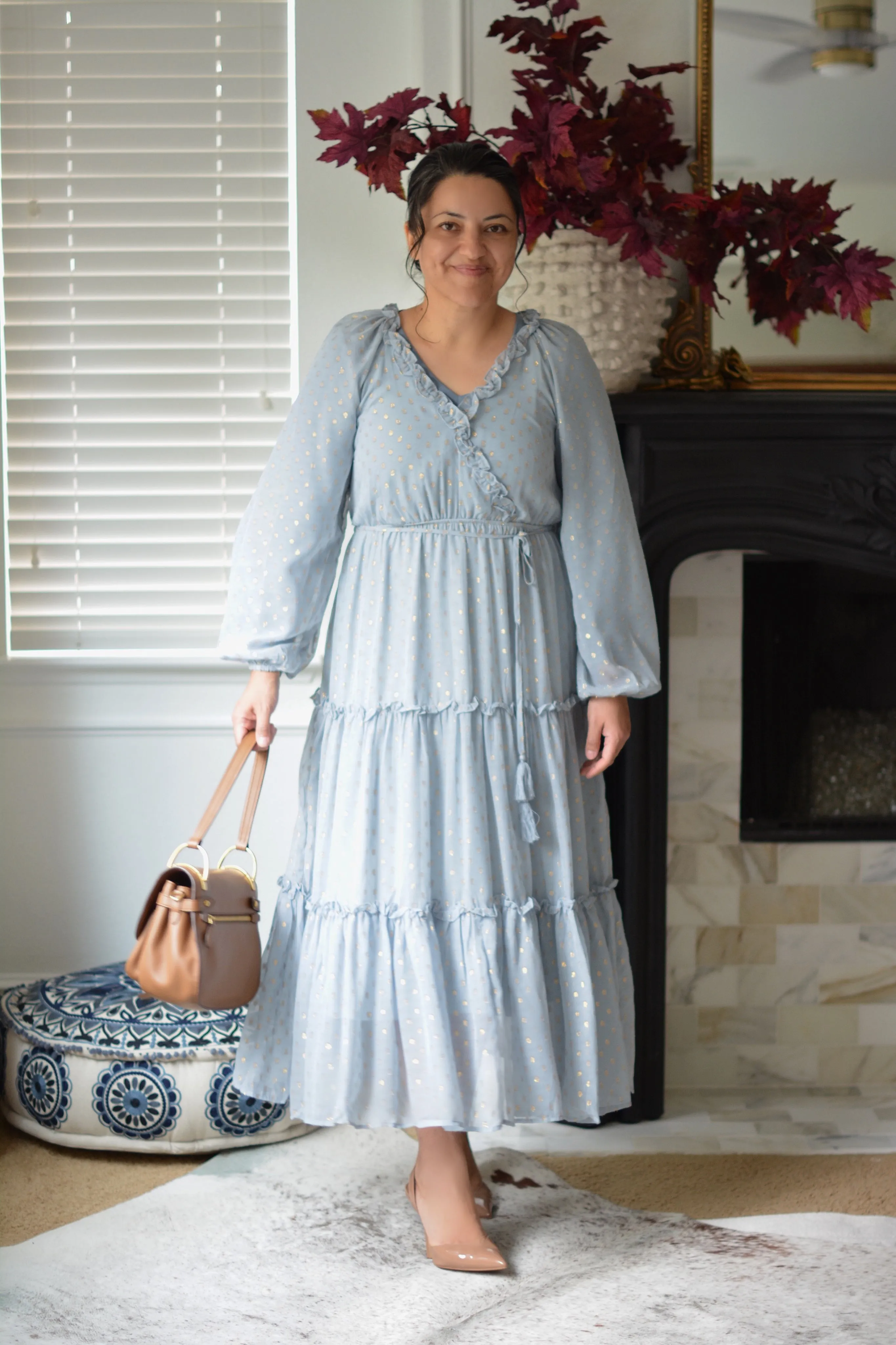 Ravenna Dusty Blue Gold Foil Dot Dress