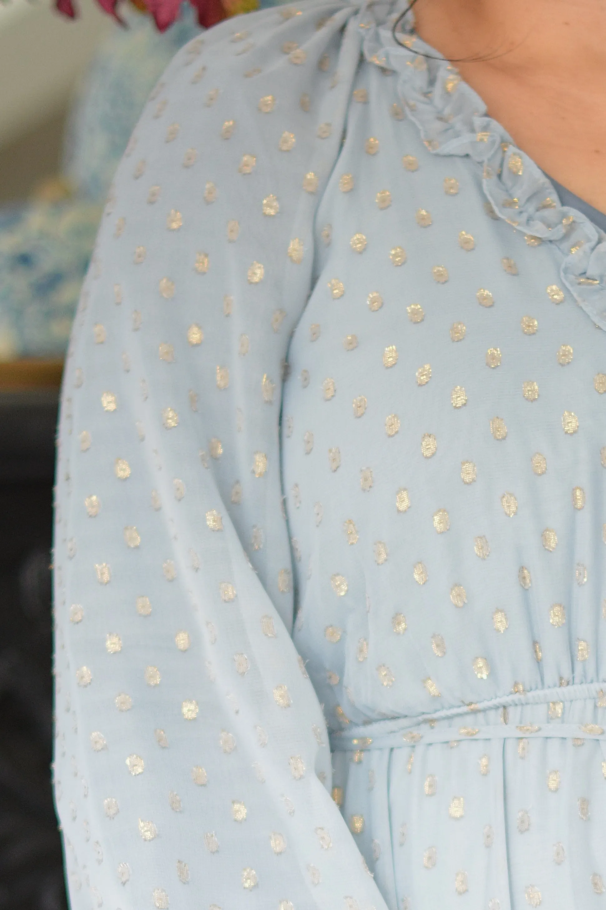 Ravenna Dusty Blue Gold Foil Dot Dress