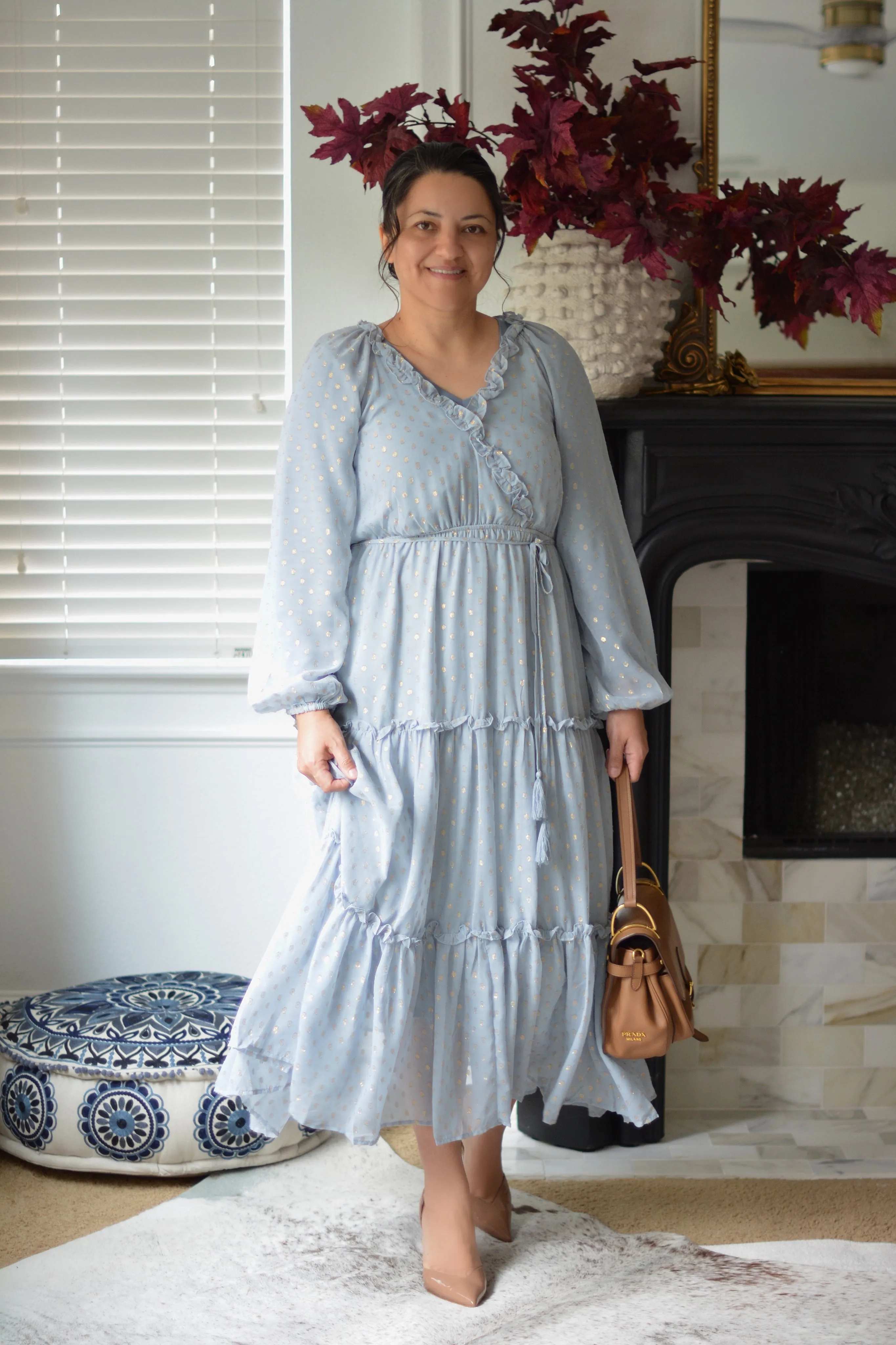 Ravenna Dusty Blue Gold Foil Dot Dress