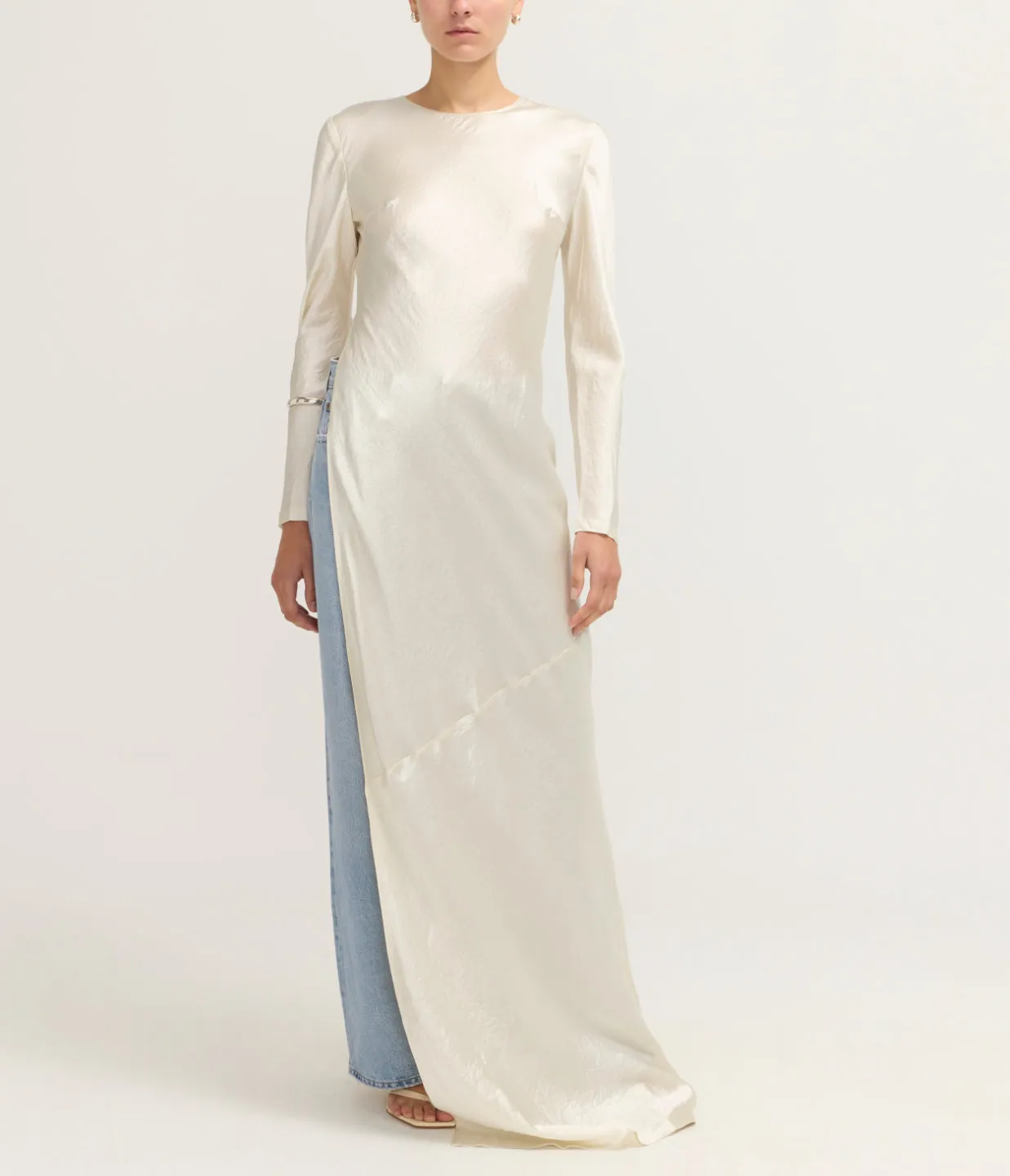 Revery High Split Long Sleeve Dress in Cream