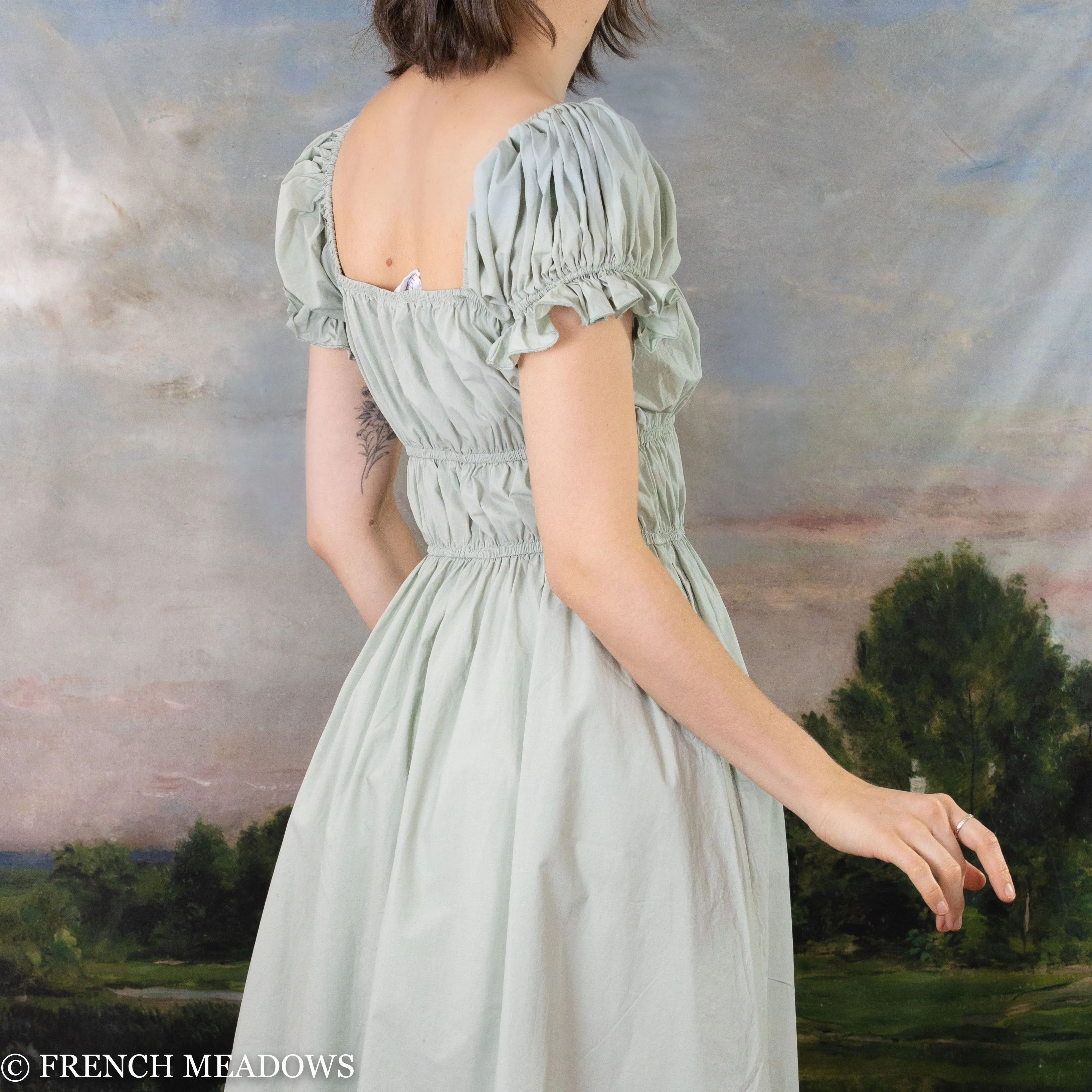 Sage Green Cotton Milkmaid Dress