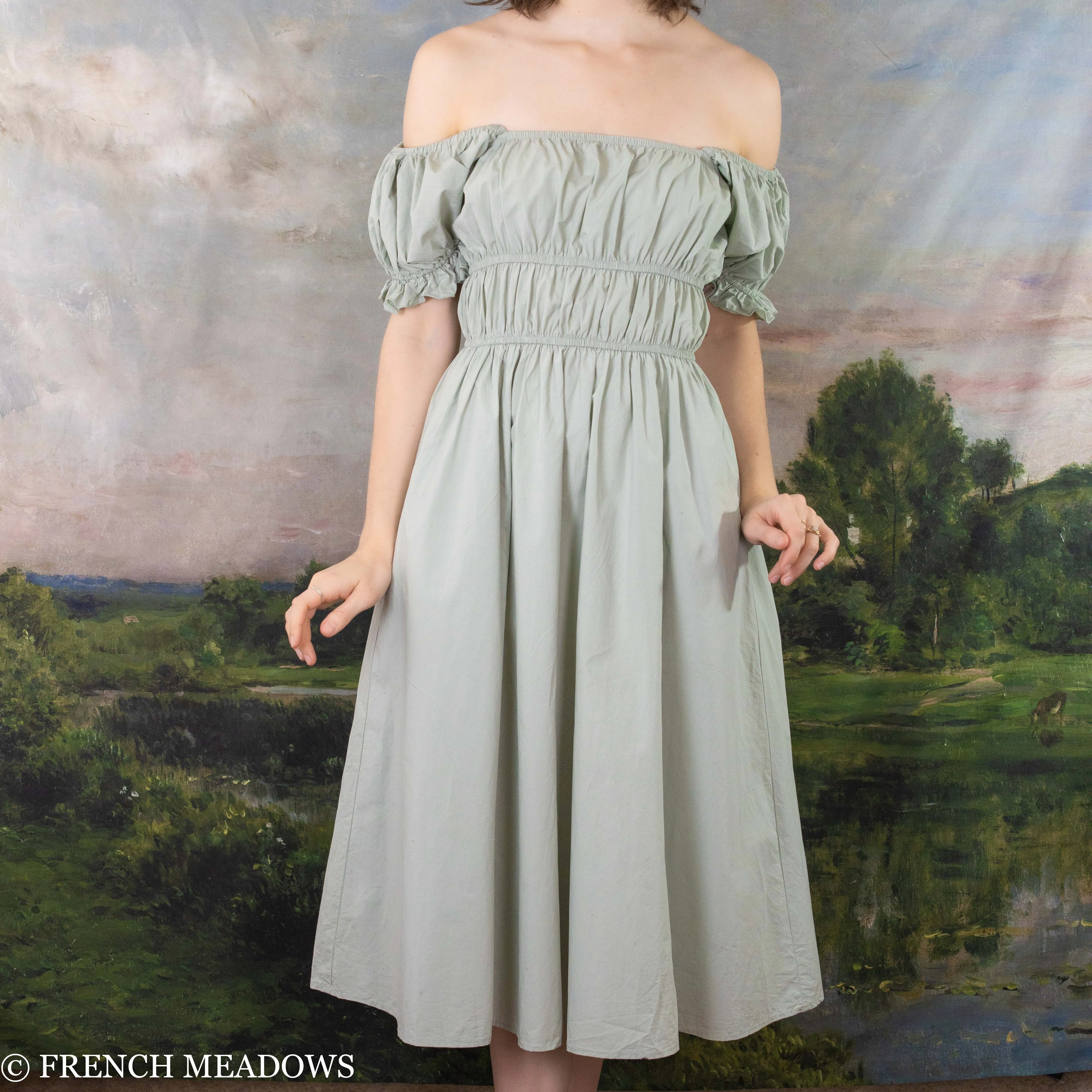 Sage Green Cotton Milkmaid Dress