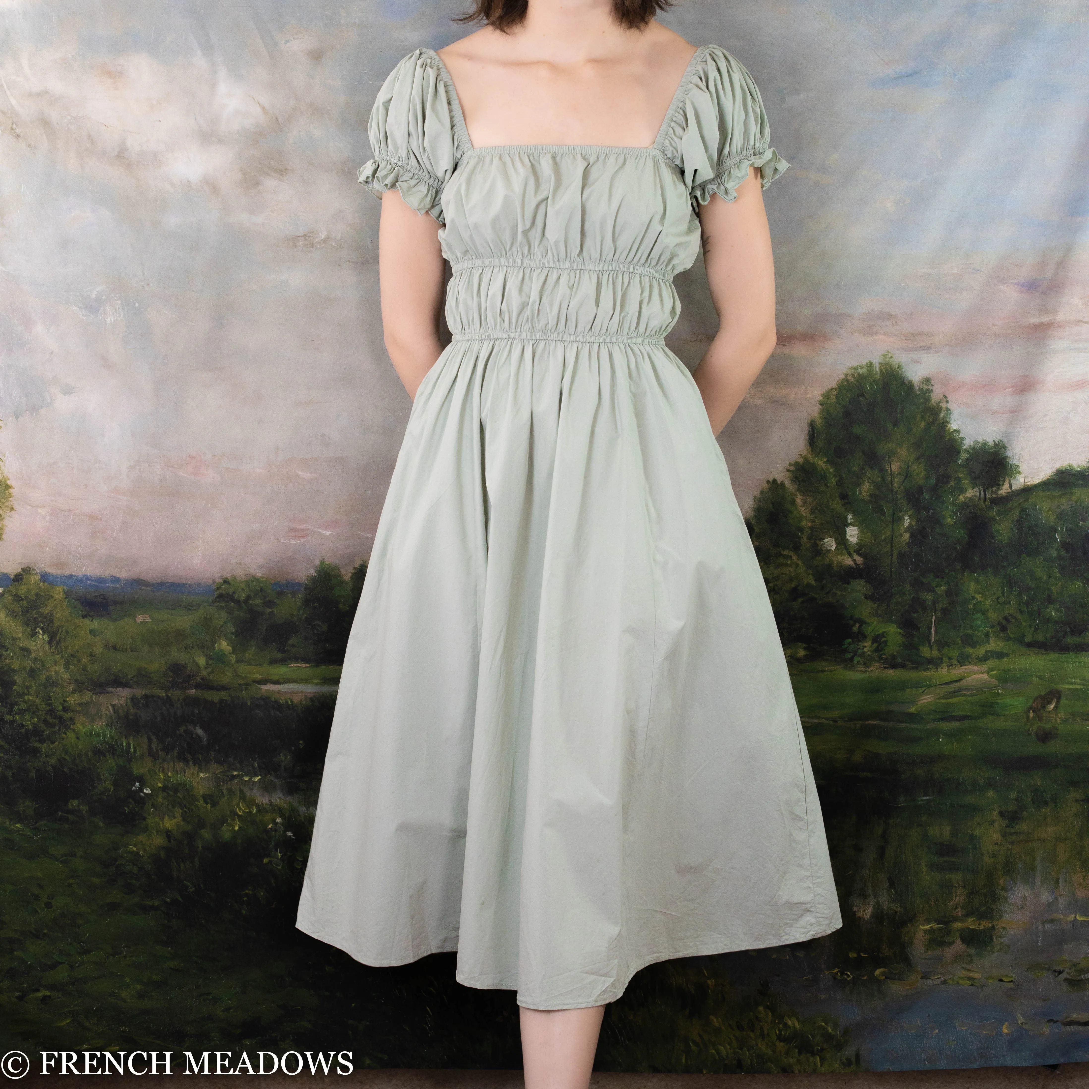 Sage Green Cotton Milkmaid Dress