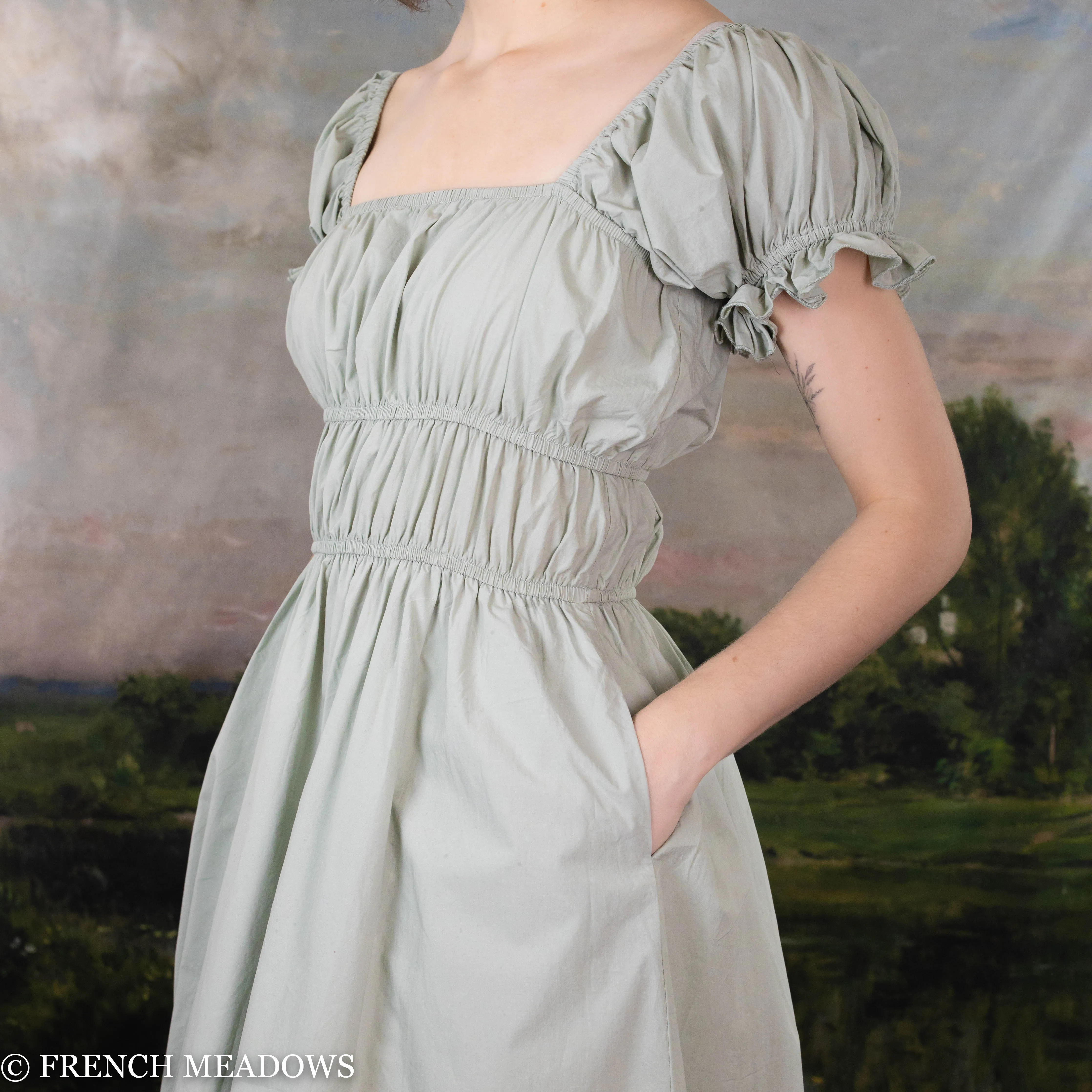 Sage Green Cotton Milkmaid Dress