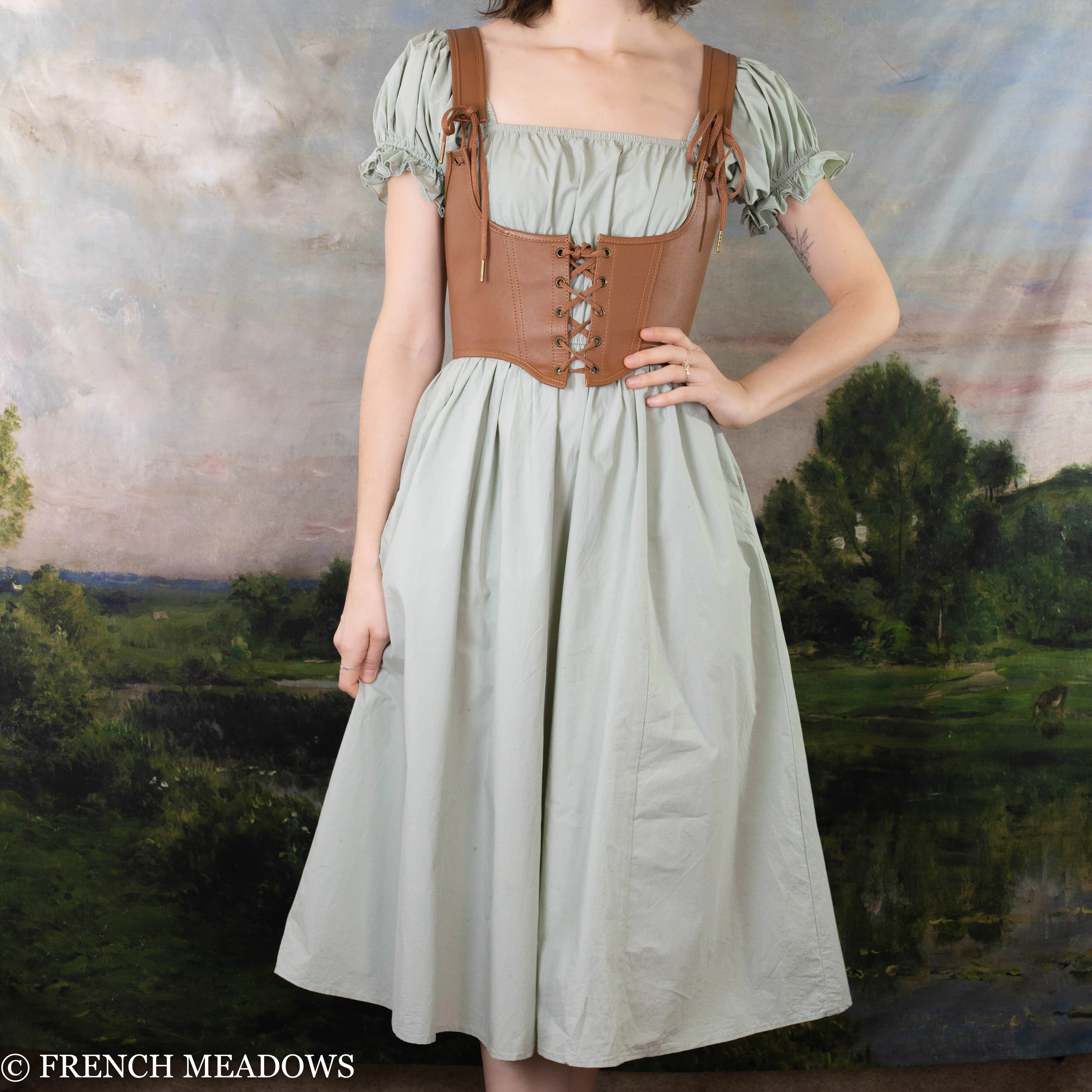 Sage Green Cotton Milkmaid Dress