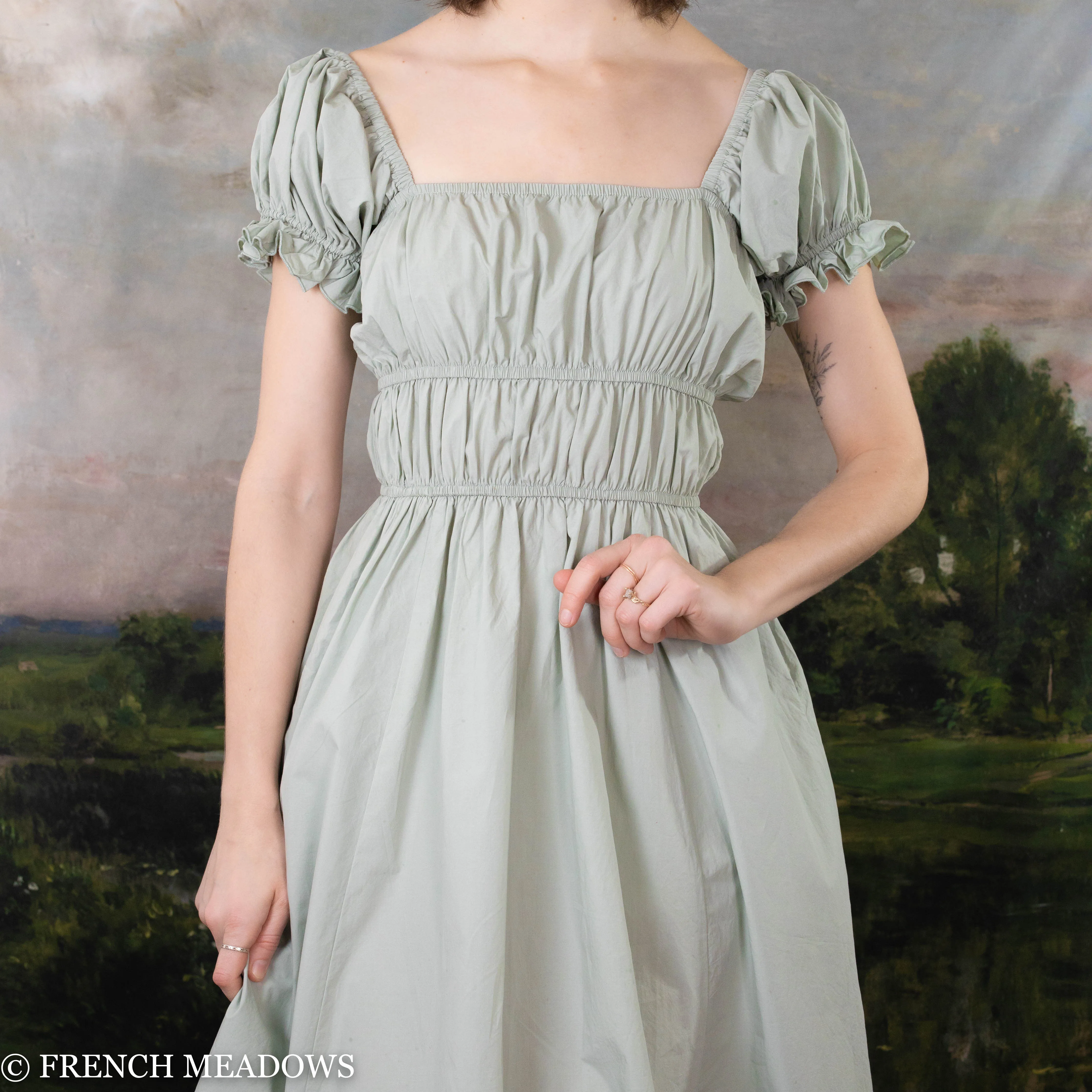 Sage Green Cotton Milkmaid Dress