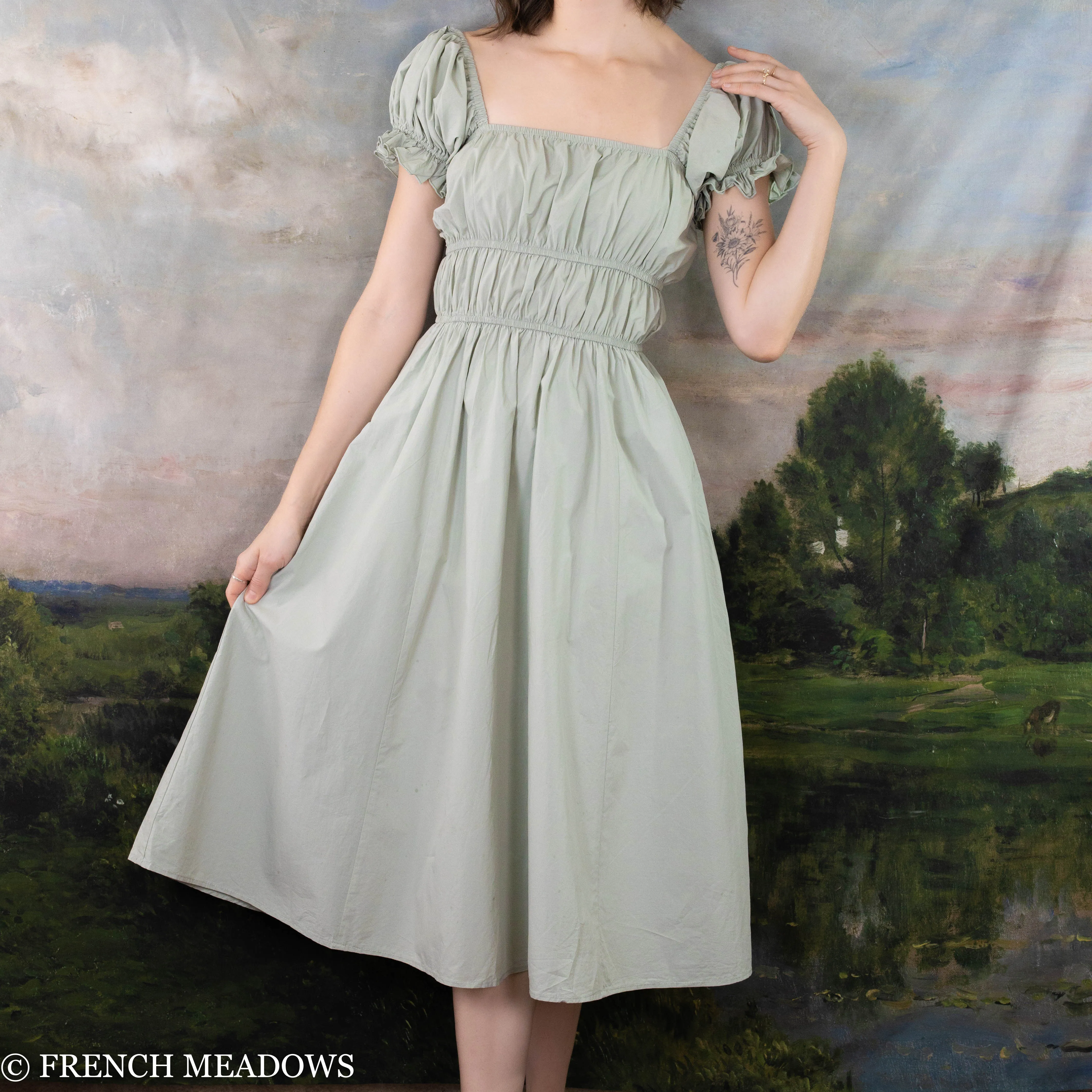 Sage Green Cotton Milkmaid Dress