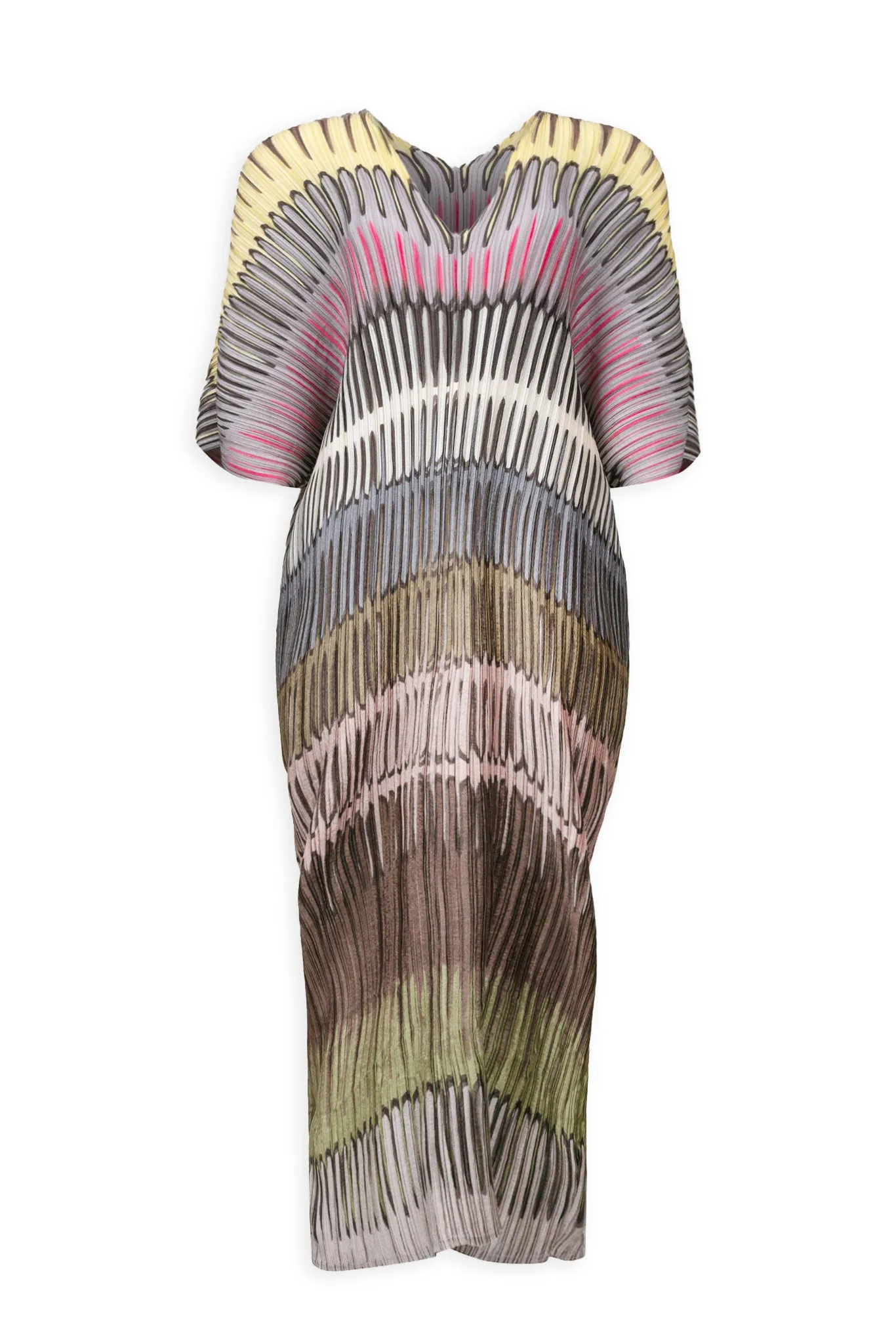 Savanna Painterly Stripes Plissé Kaftan Dress