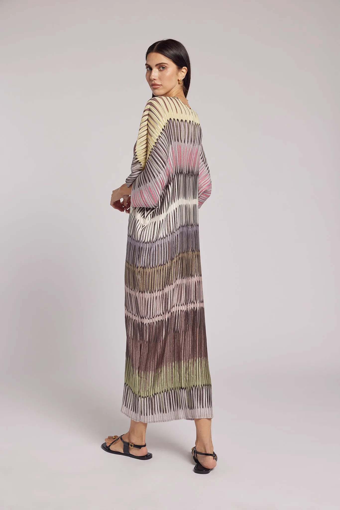 Savanna Painterly Stripes Plissé Kaftan Dress