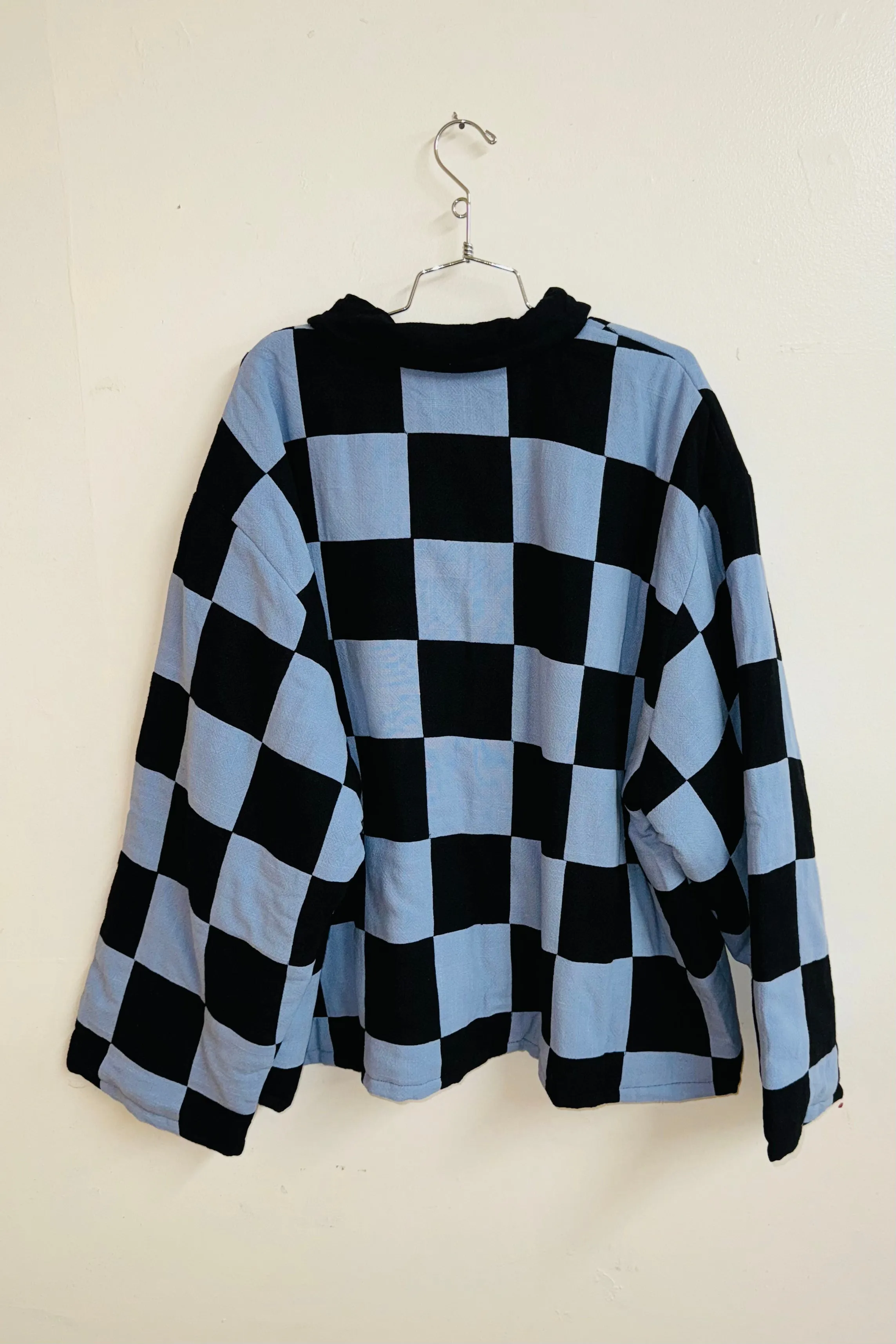 Scrap #19 Black/Light Blue Chessboard Crop Jacket 1X/2X