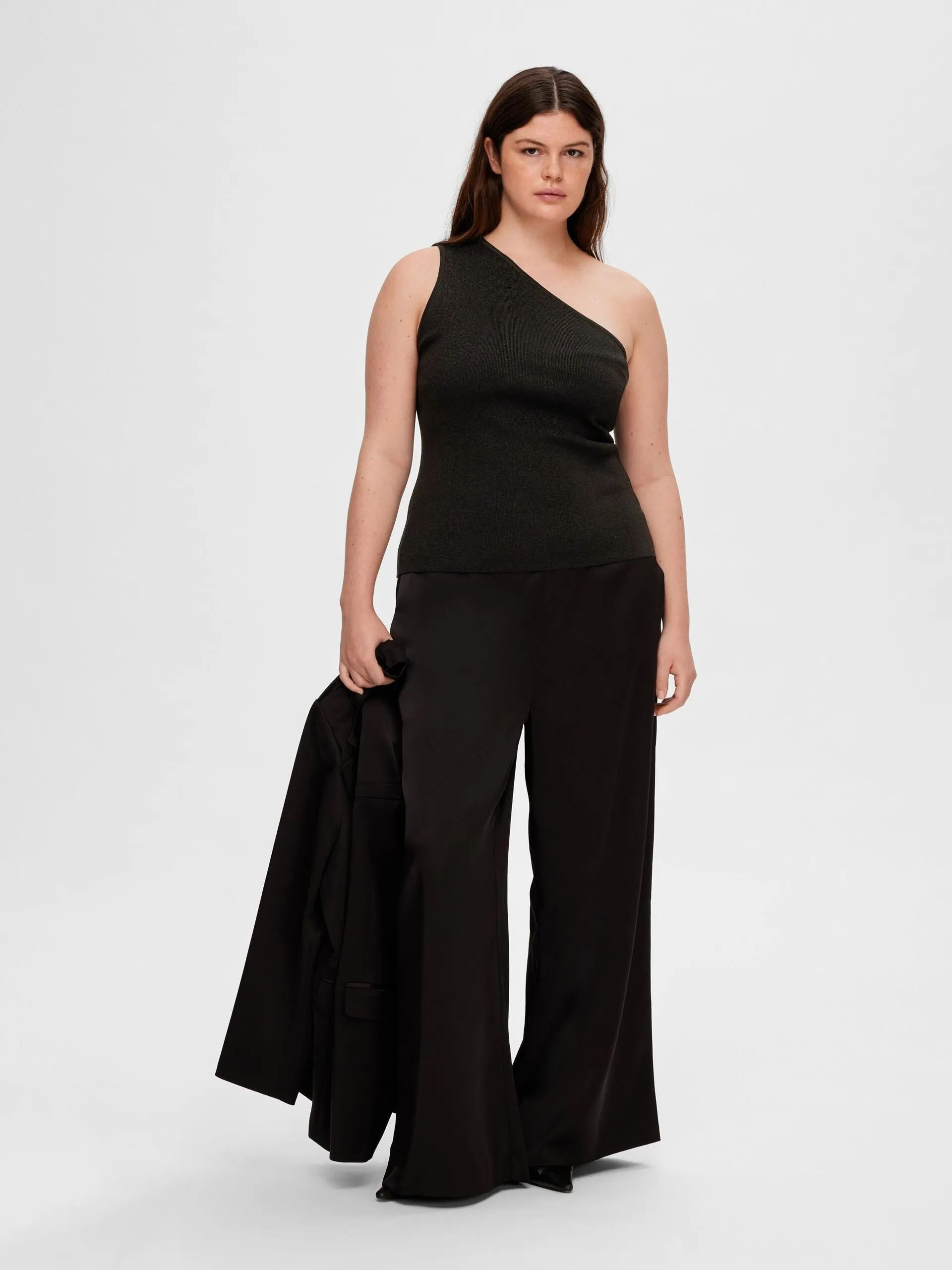 Selected Femme Lura Lurex One Shoulder Knit Top Black
