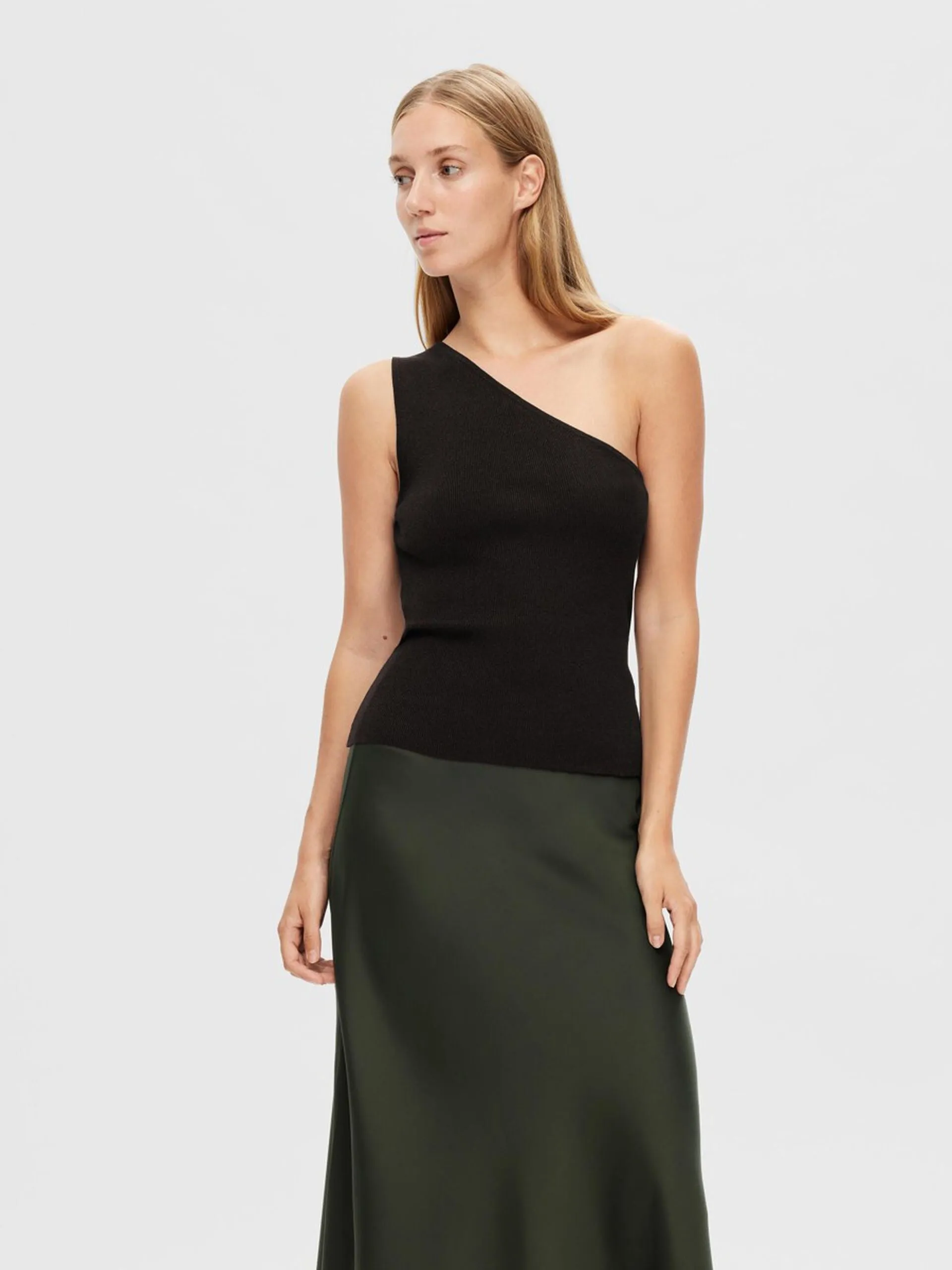 Selected Femme Lura Lurex One Shoulder Knit Top Black