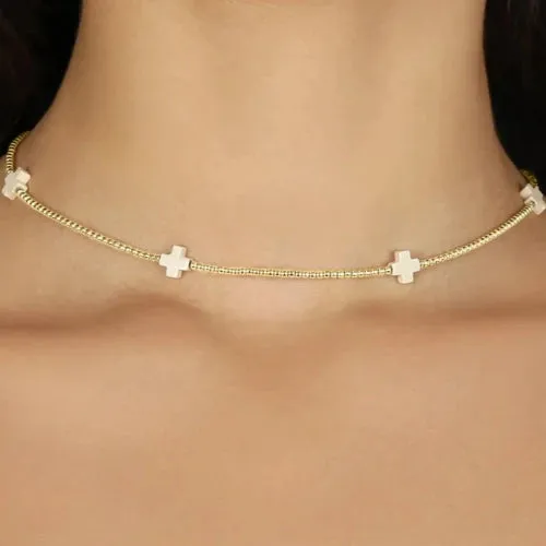 SIGNATURE CROSS CHOKER NECKLACE - OFF-WHITE