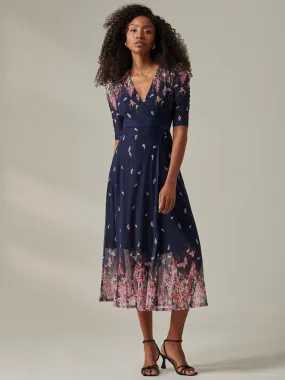 Stella Floral Print Wrap Mesh Maxi Dress, Navy Pink Multi