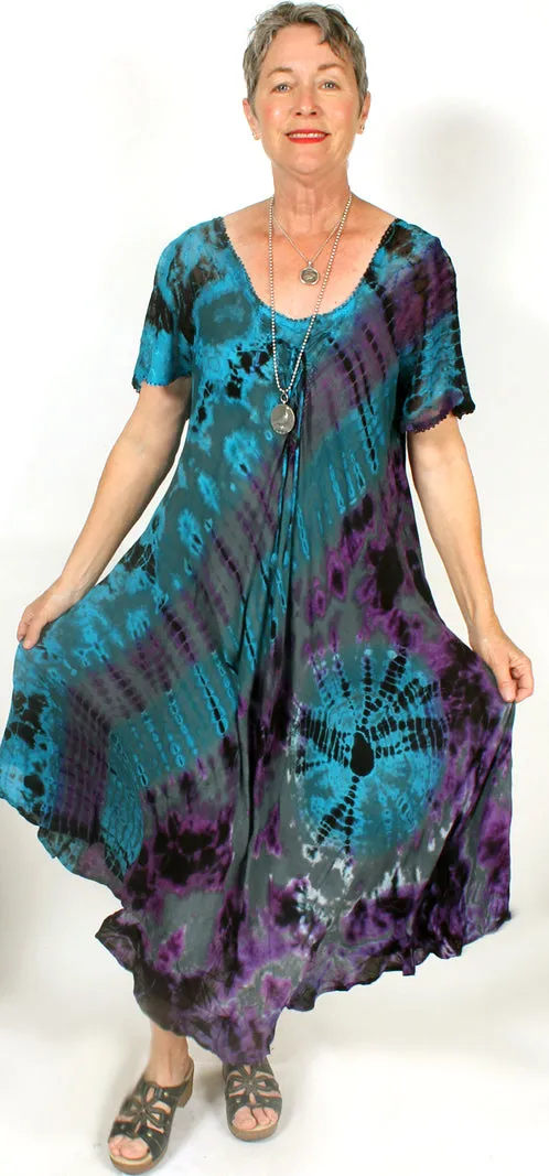 Sunheart Batik short-sleeve Summer Dress Boho Hippie Chic Resort Wear Sml-4x 