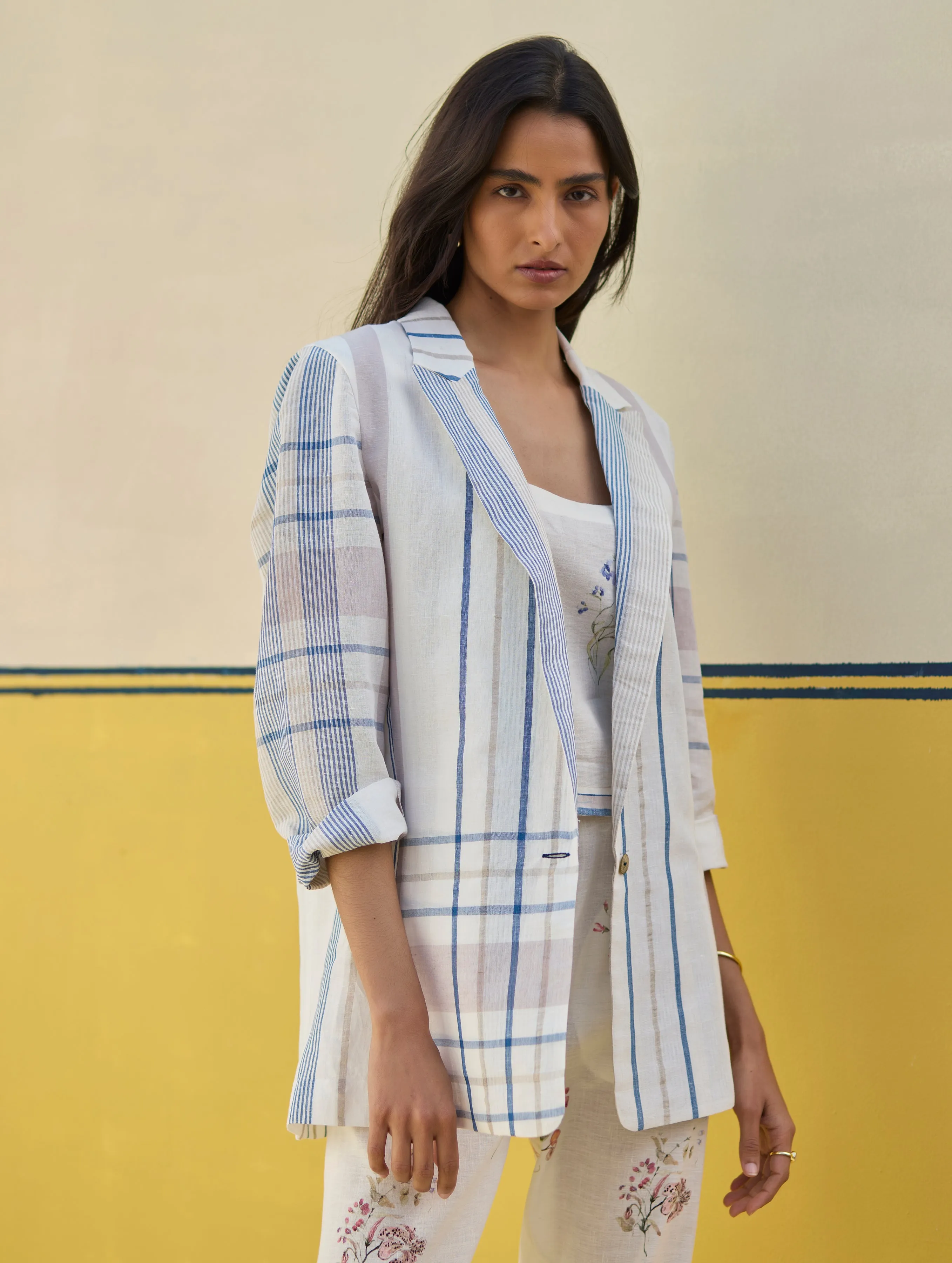 Talia Check Linen Co-ord Set - Ivory