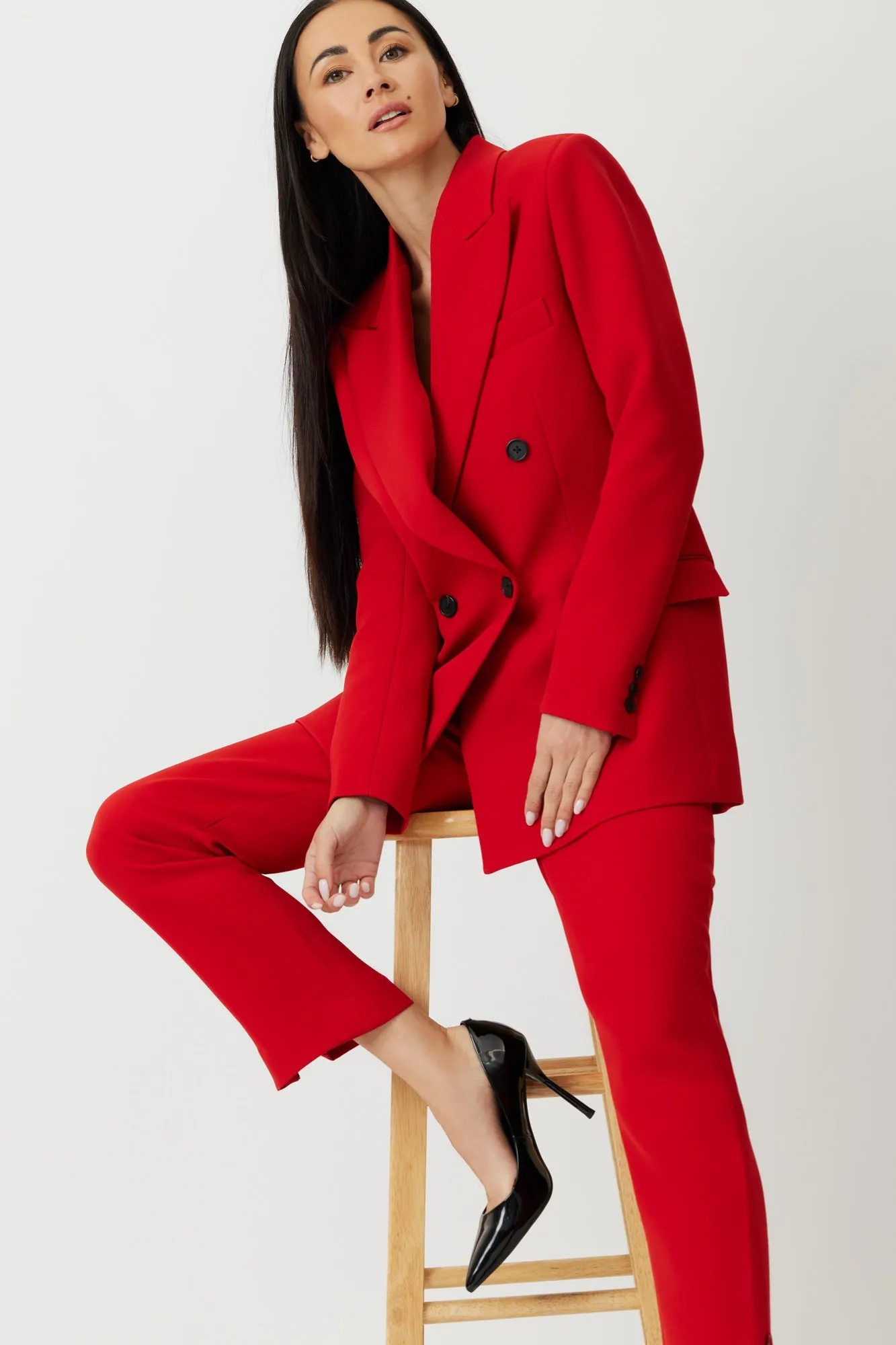 The Neils - Lipstick Red Oversized Japanese Twill Double-Breasted Blazer
