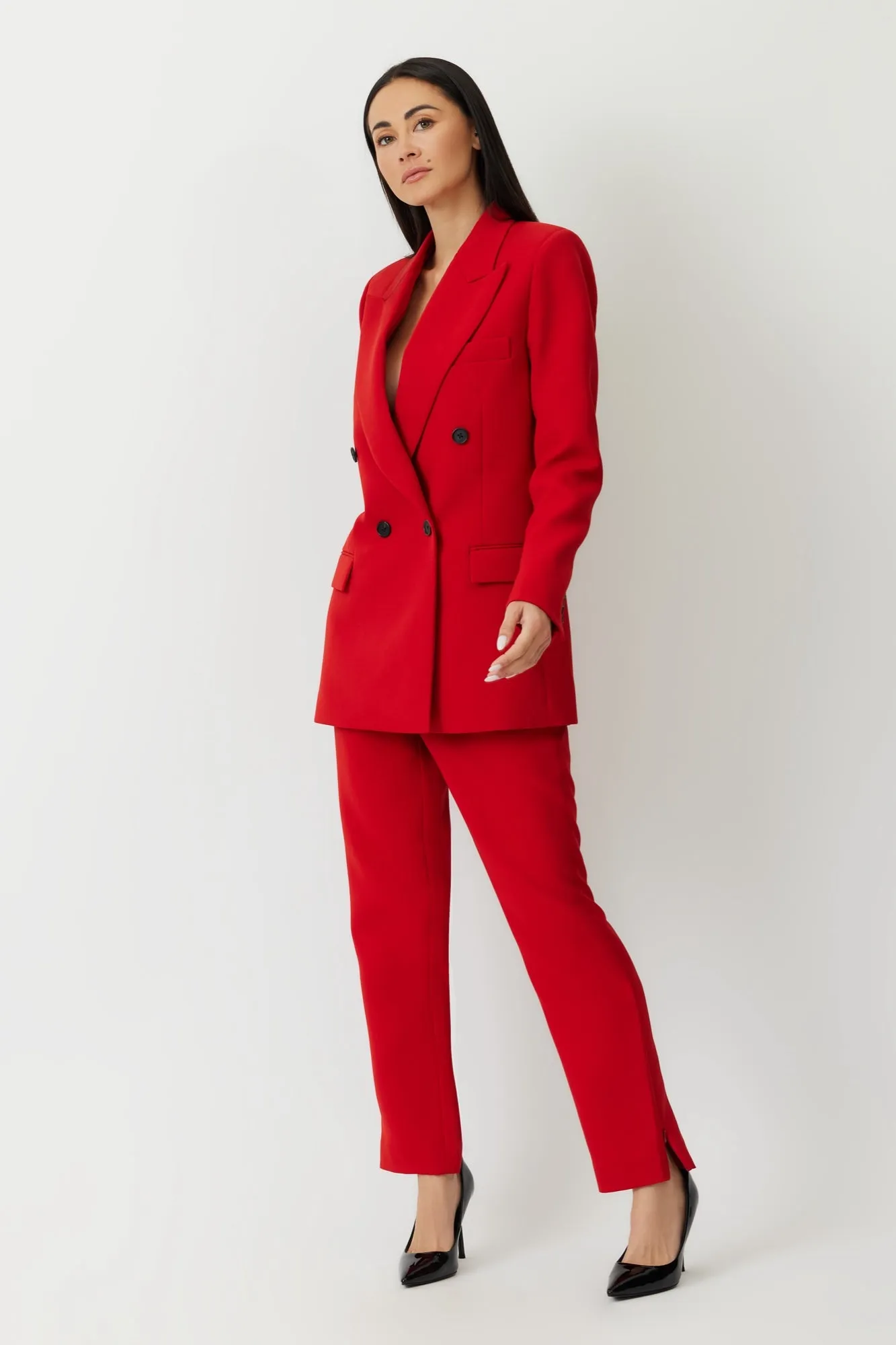 The Neils - Lipstick Red Oversized Japanese Twill Double-Breasted Blazer