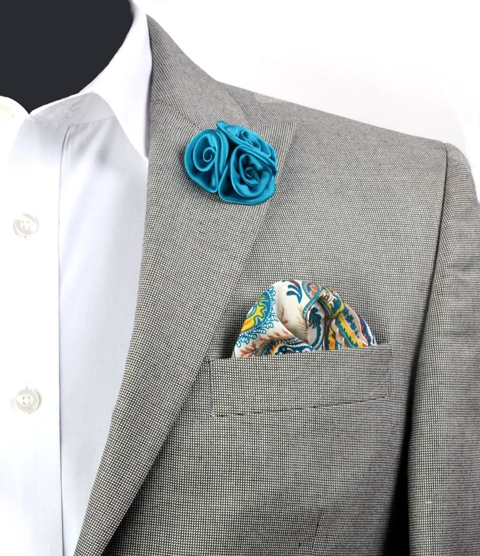 Turquoise Triple Rose Flower Lapel Pin