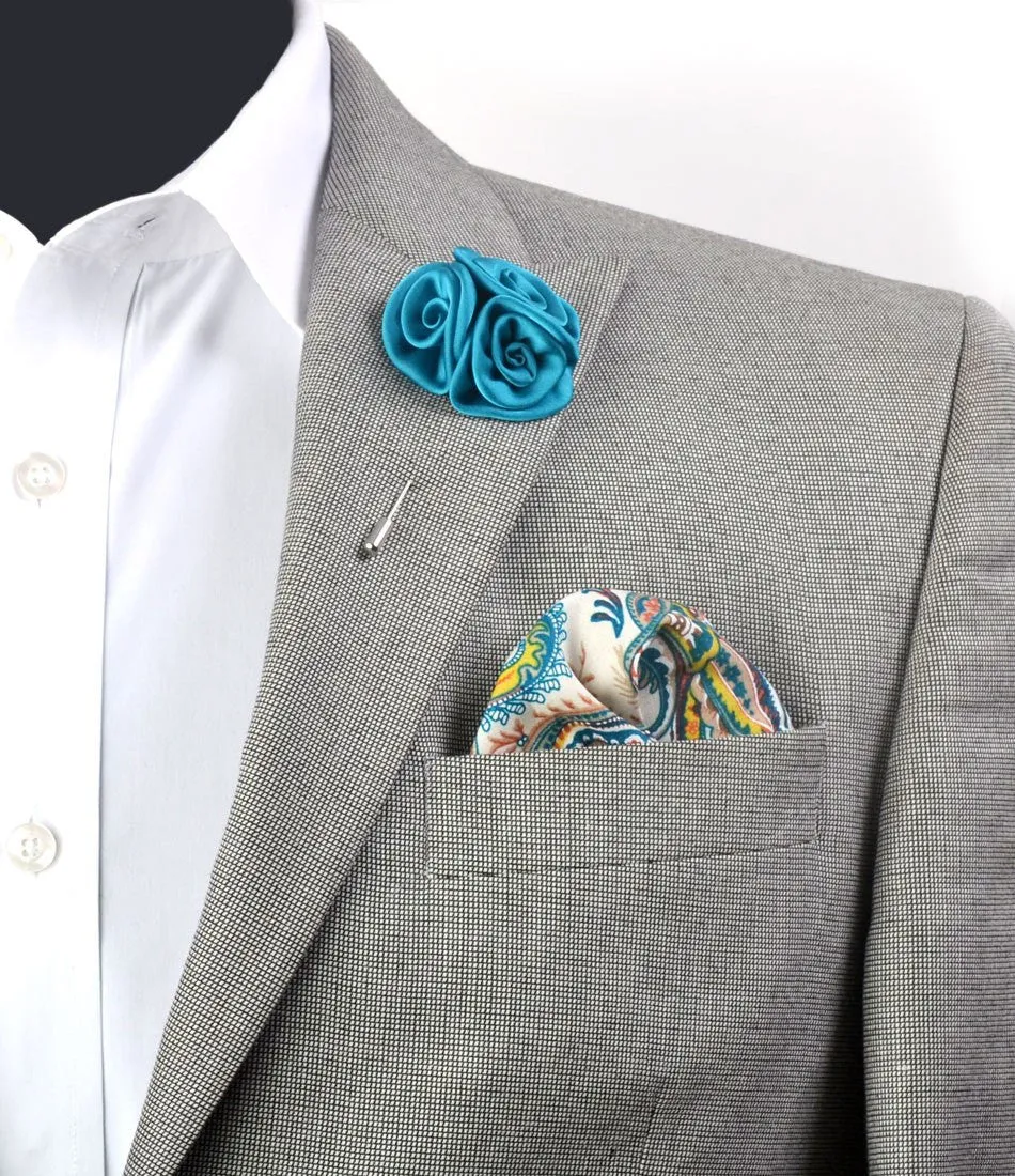 Turquoise Triple Rose Flower Lapel Pin