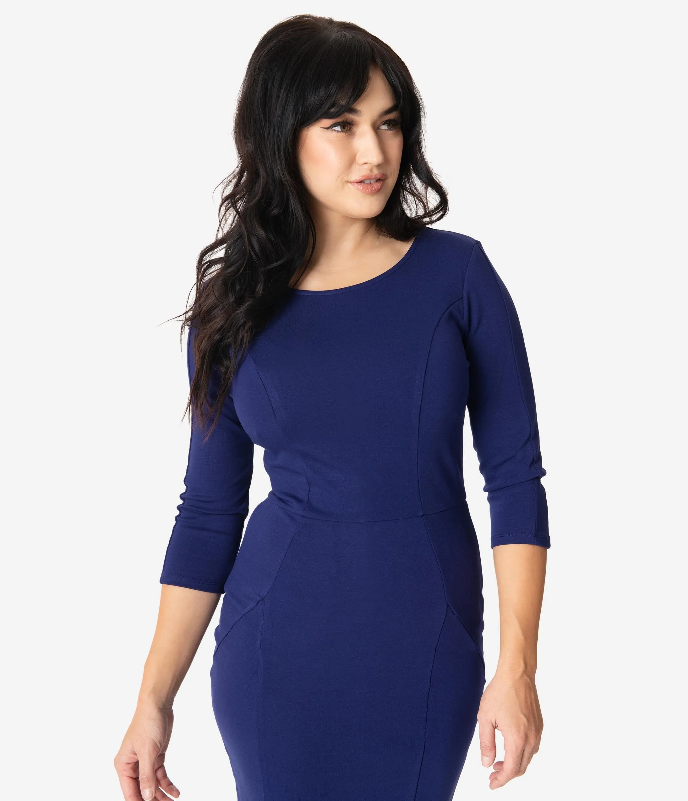 Unique Vintage 1960s Navy Long Sleeve Mod Wiggle Dress