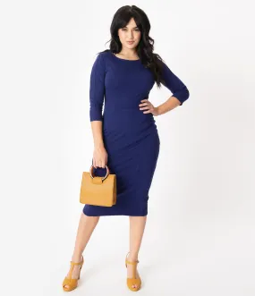 Unique Vintage 1960s Navy Long Sleeve Mod Wiggle Dress