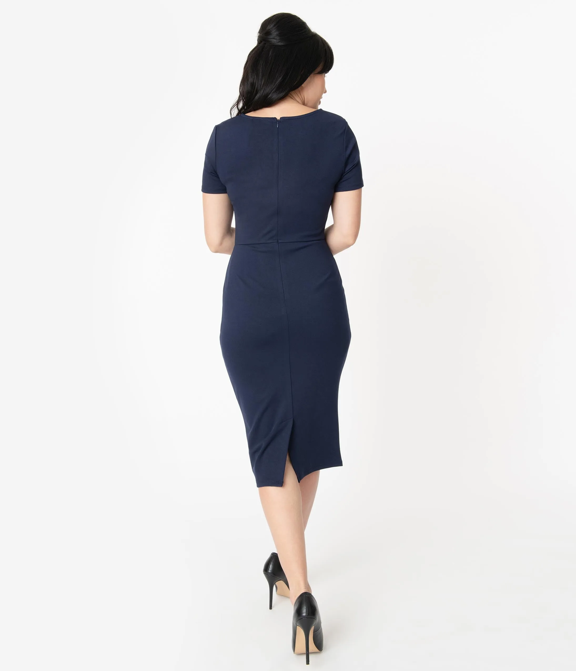 Unique Vintage 1960s Navy Short Sleeve Mod Wiggle Dress