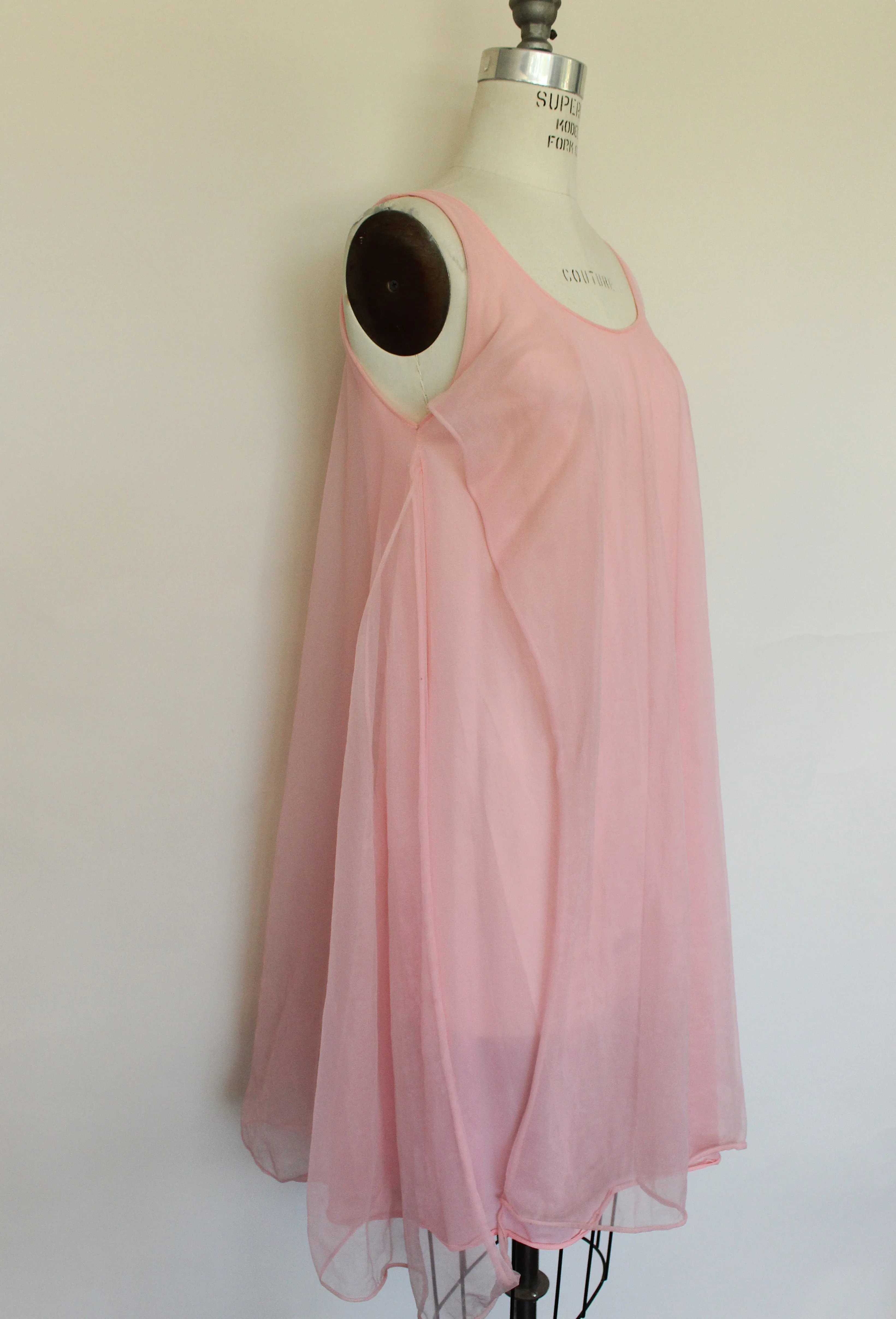 Vintage 1960s Pink Nylon Babydoll Nightgown