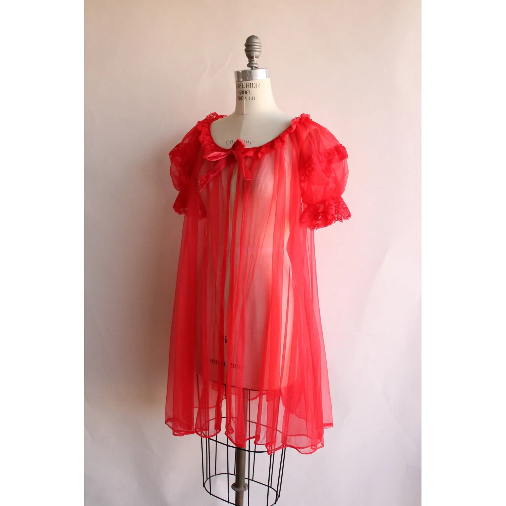 Vintage 1960s Red Nylon Babydoll Peignoir