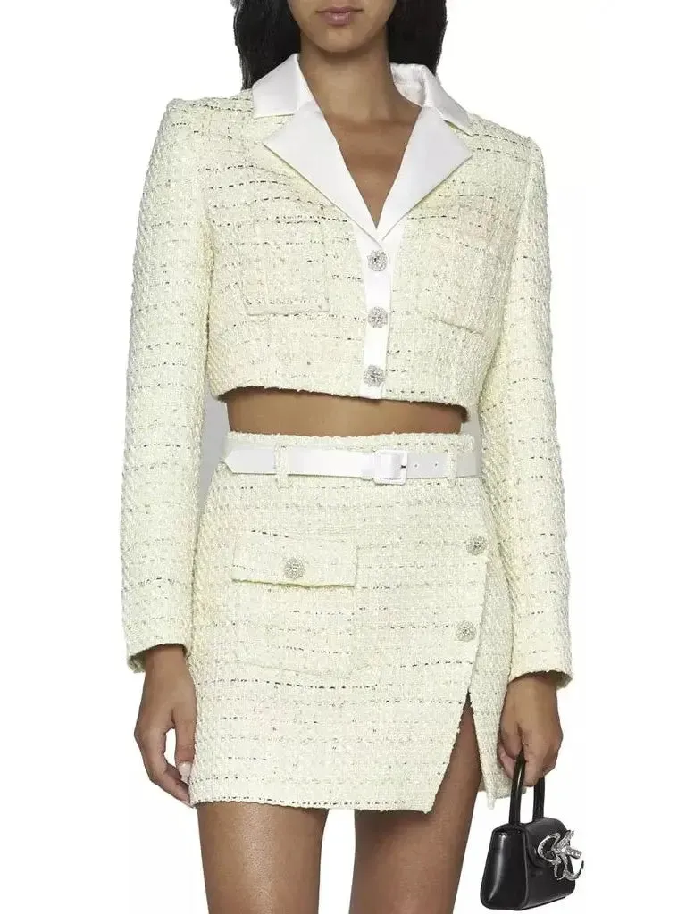 Women’s Cropped Bouclé Jacket and Belted Mini Skirt Set