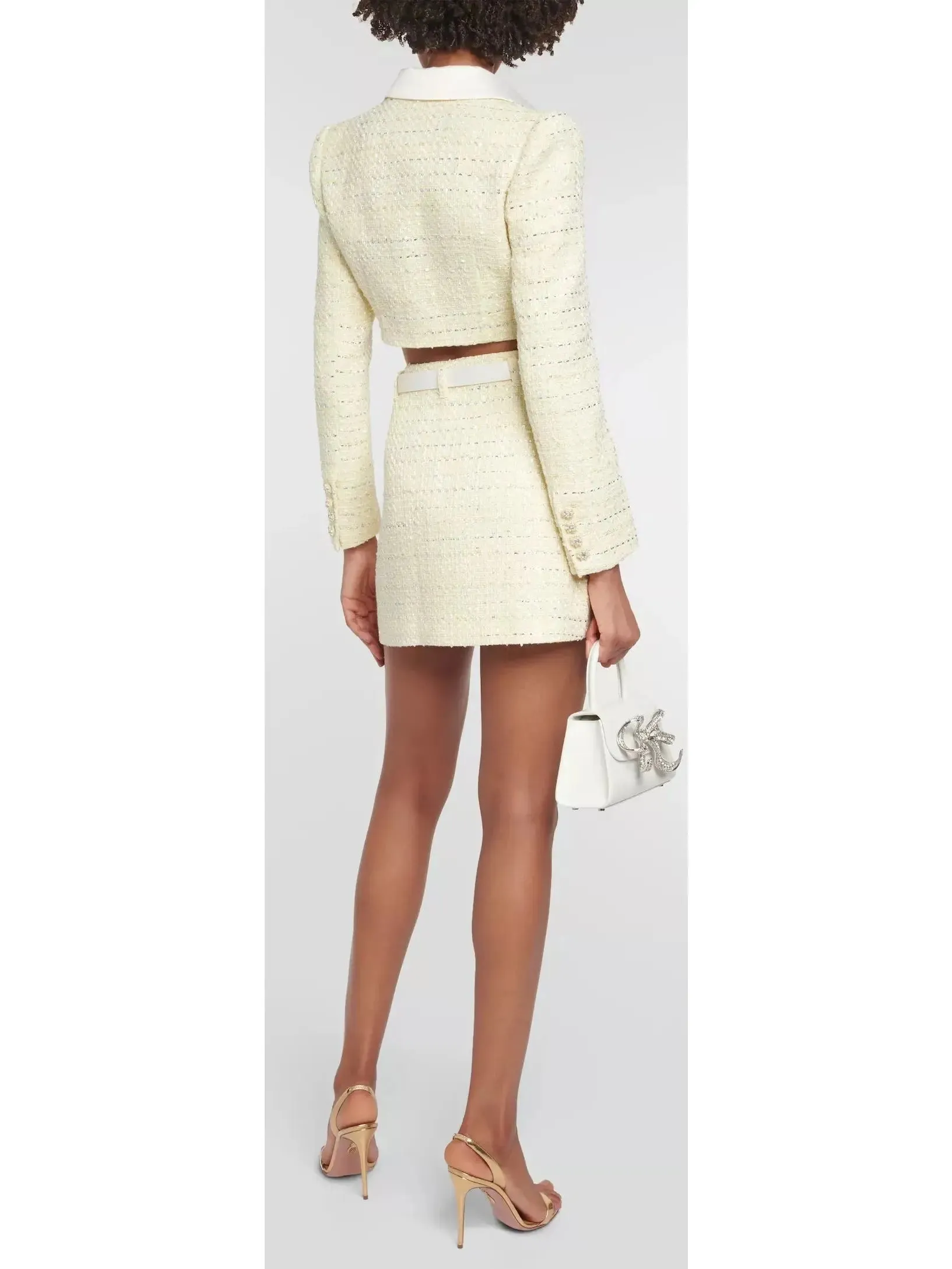 Women’s Cropped Bouclé Jacket and Belted Mini Skirt Set