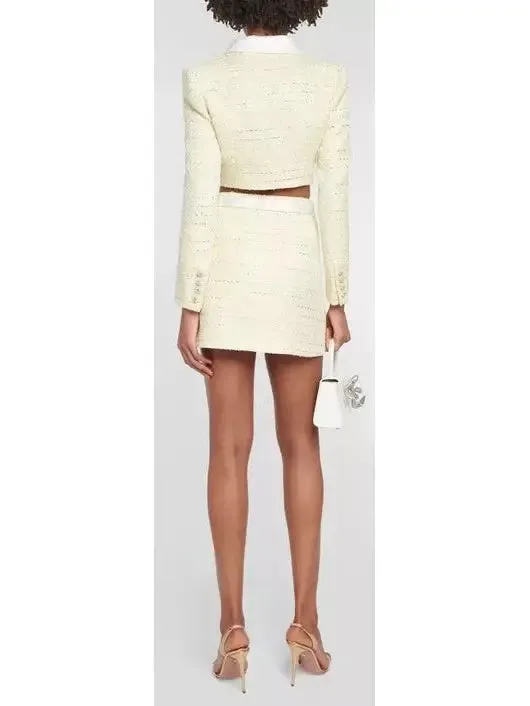 Women’s Cropped Bouclé Jacket and Belted Mini Skirt Set