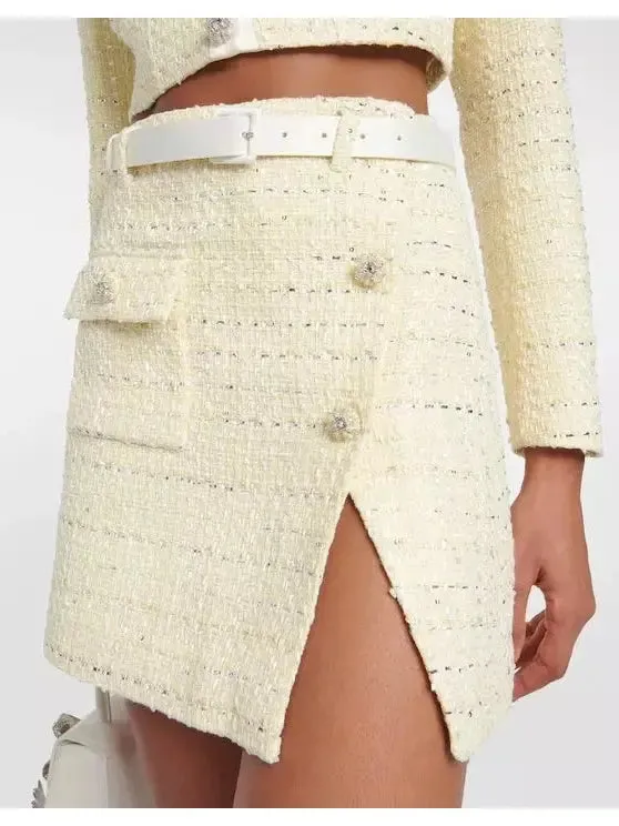 Women’s Cropped Bouclé Jacket and Belted Mini Skirt Set