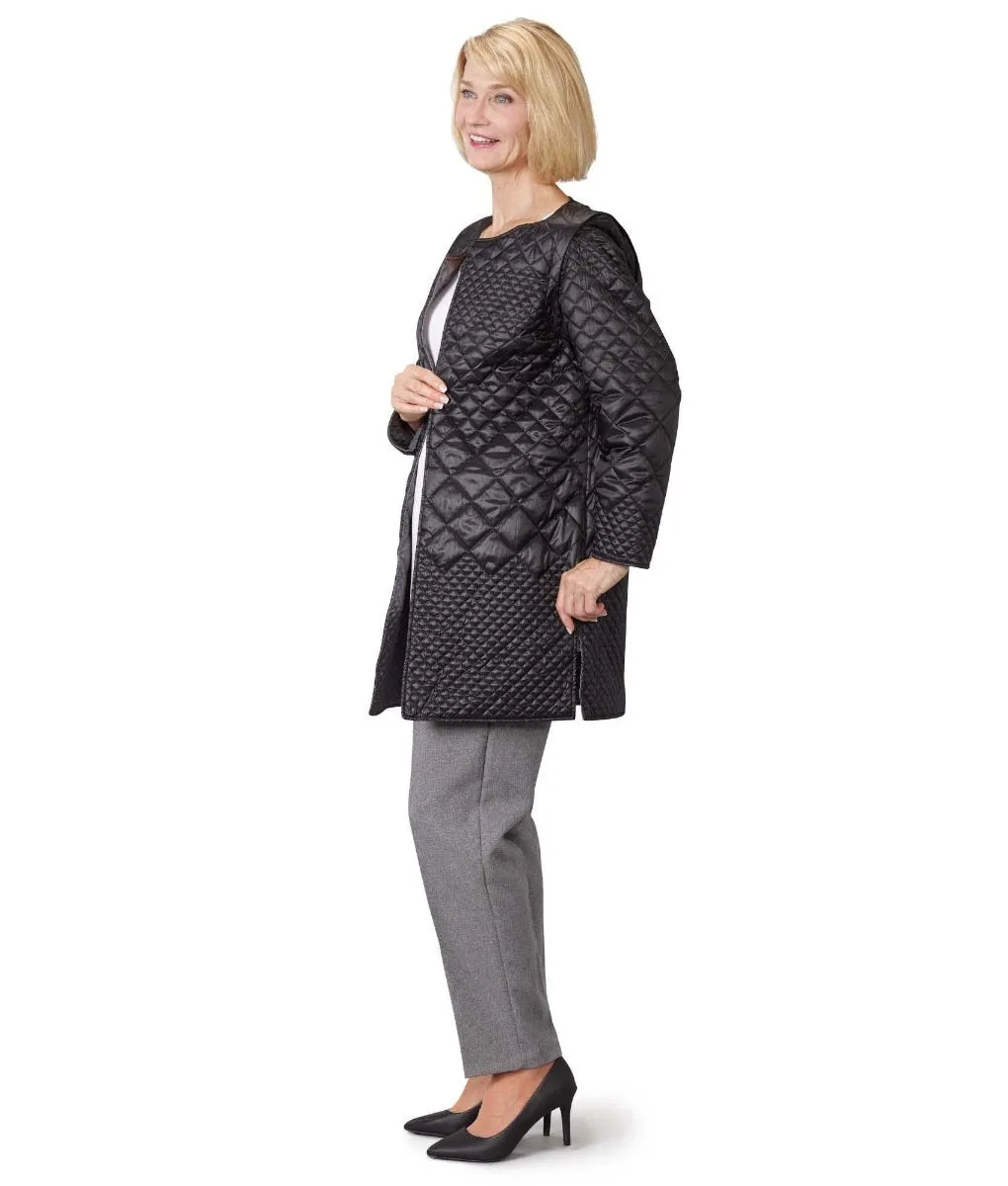 Women's Self Dressing Reversible Quilted Jacket with Detachable Sleeves