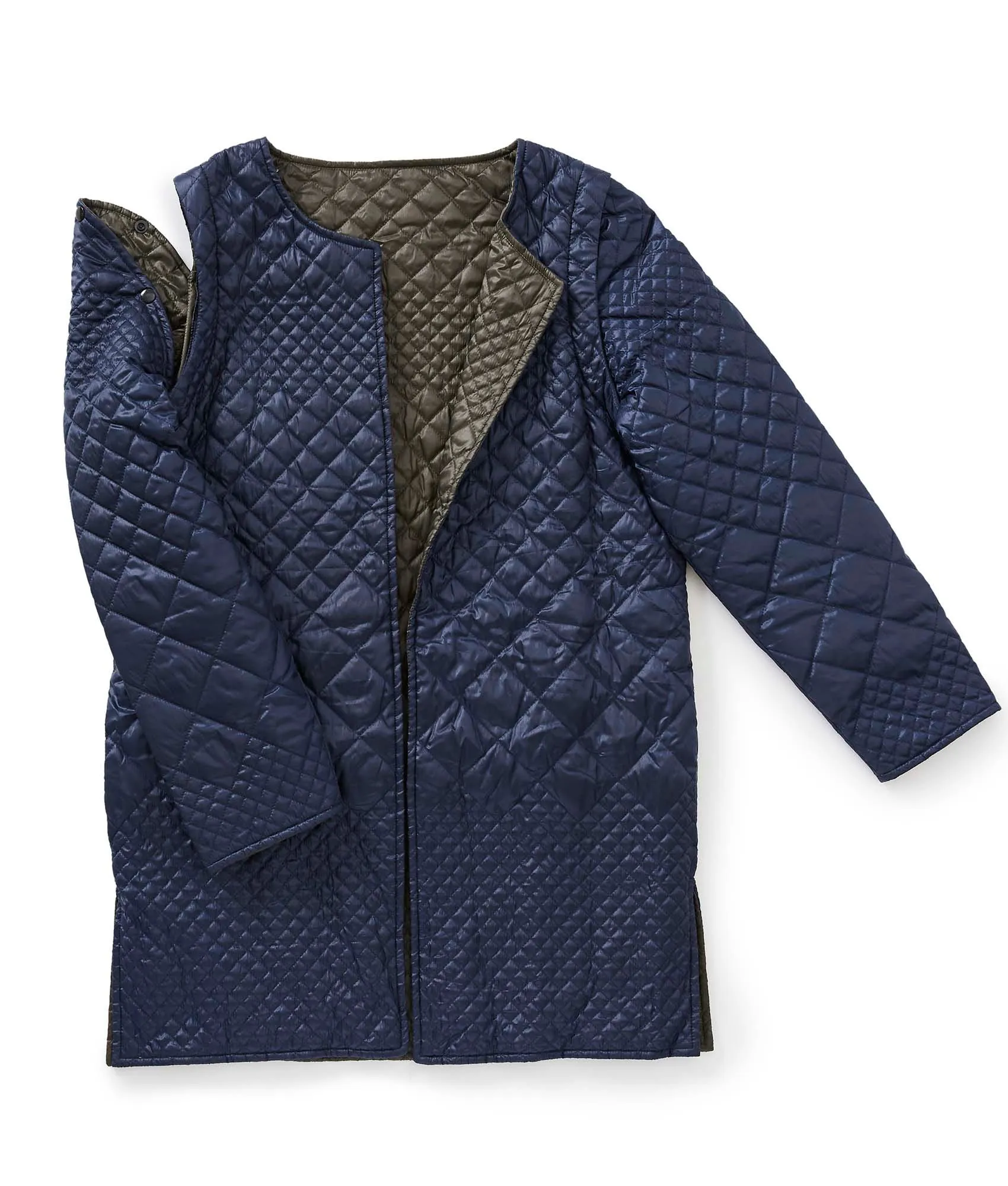 Women's Self Dressing Reversible Quilted Jacket with Detachable Sleeves