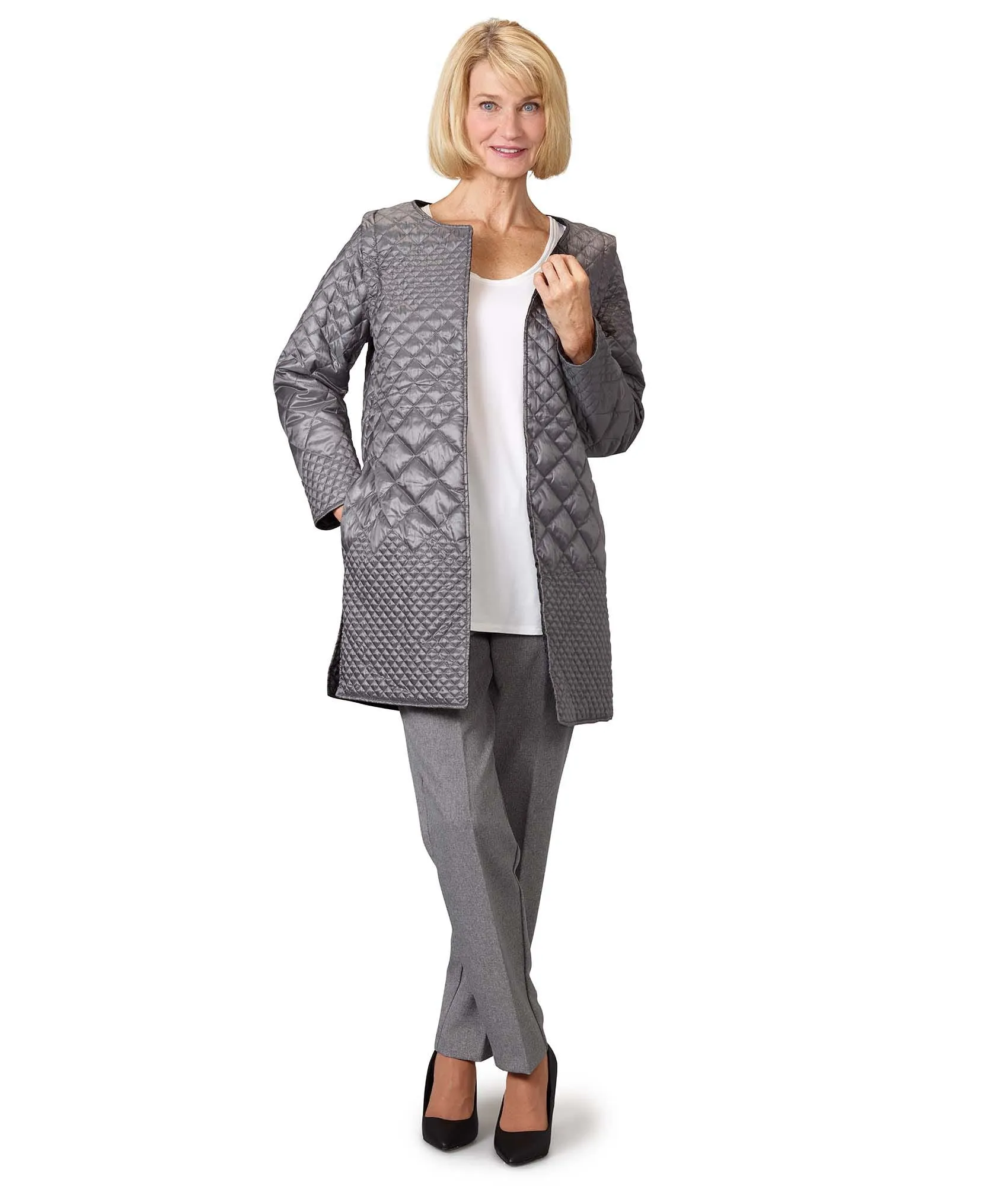 Women's Self Dressing Reversible Quilted Jacket with Detachable Sleeves